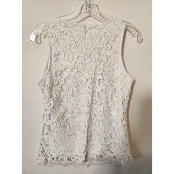 Adrianna Papell Women's Sm White Lace Overlay‎ Sleeveless Blouse Office Shell - Picture 2 of 7